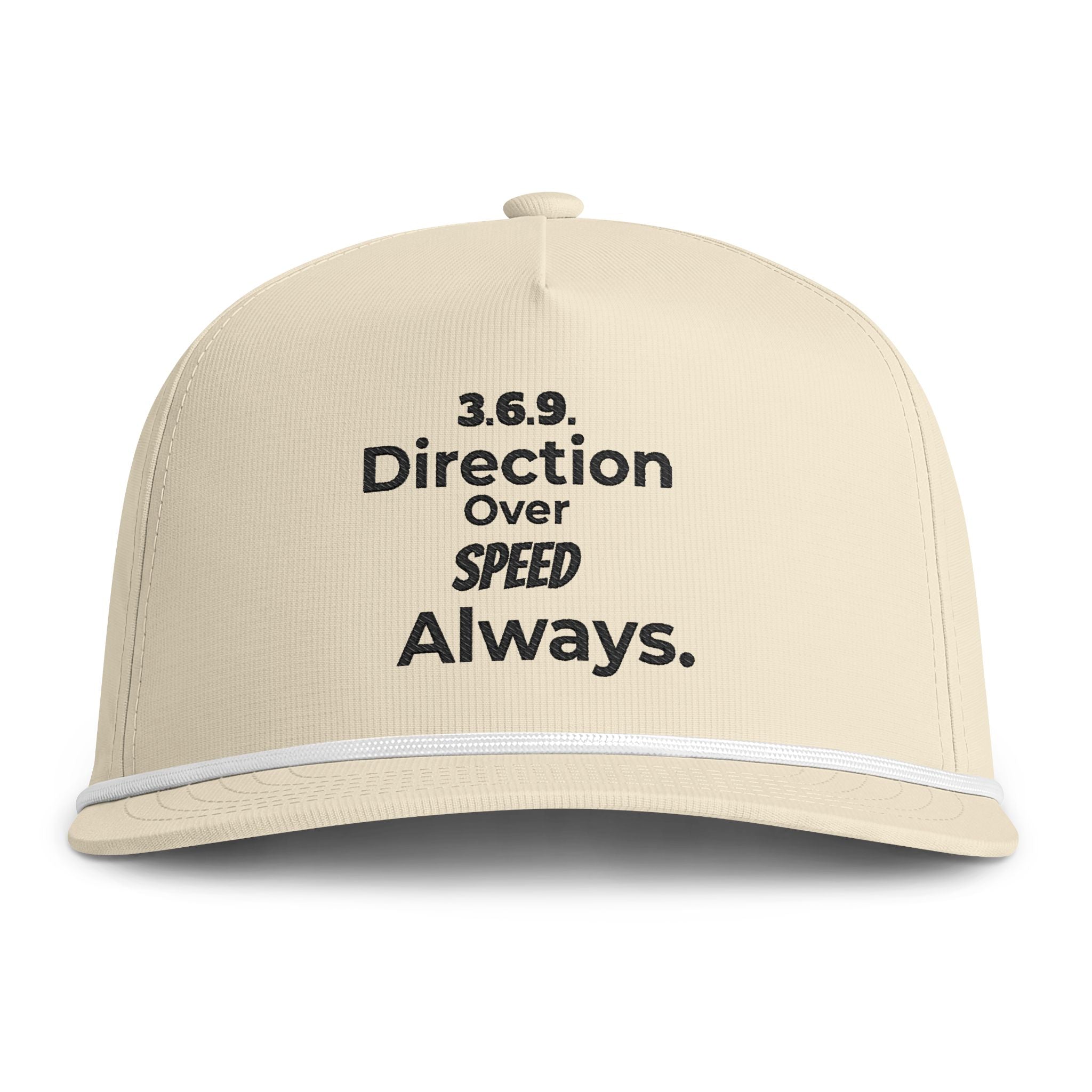 Sunwashed Rope Cap — “3.6.9. Direction Over Speed Always.” Embroidered Baseball Hat