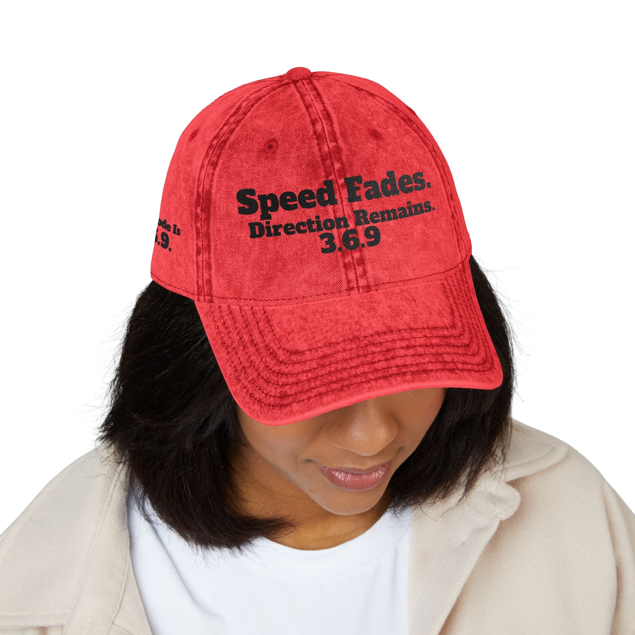 Vintage Embroidered Dad Hat — "Speed Fades. Direction Remains. 3.6.9"