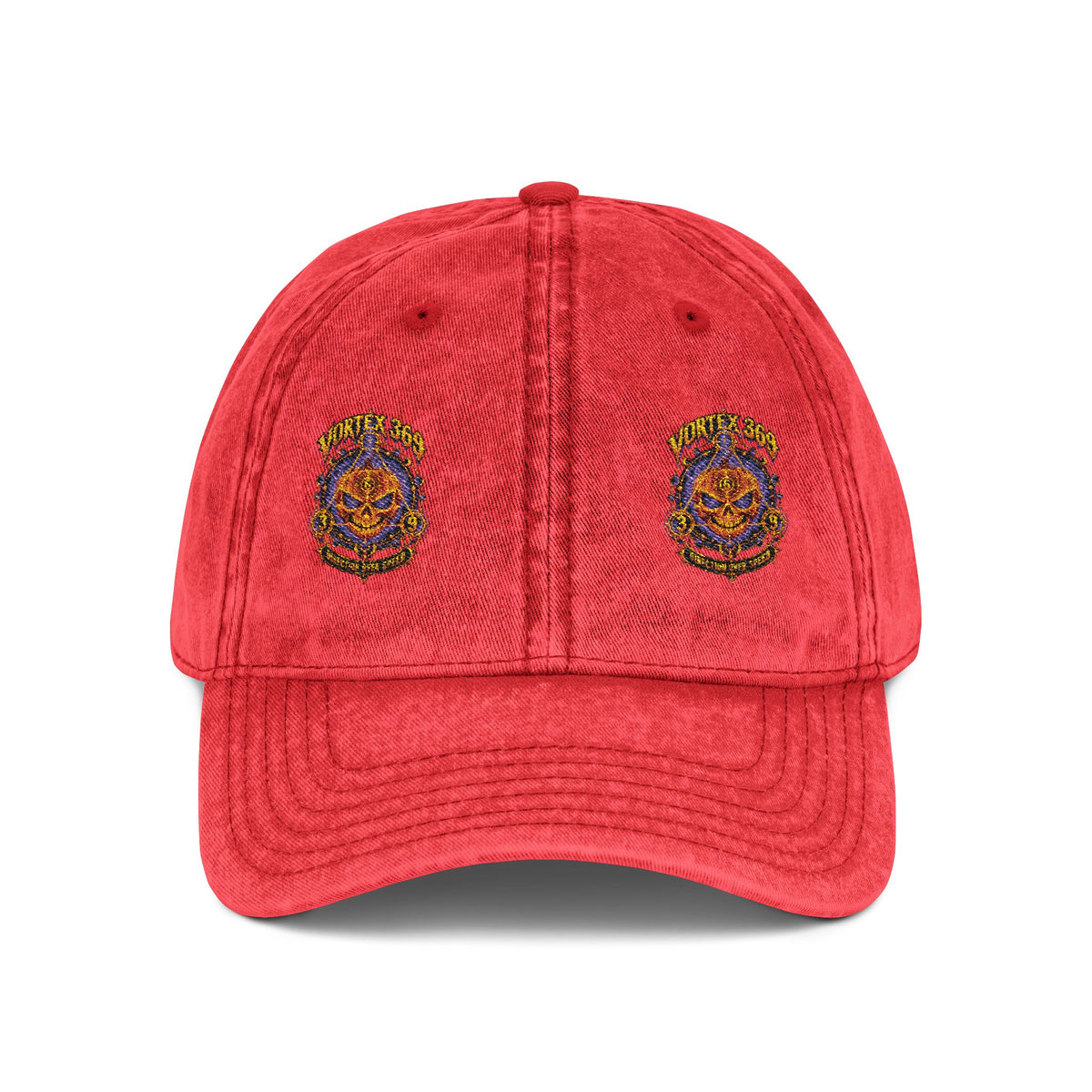 Vintage Red Embroidered Cap with Colorful Floral Medallion