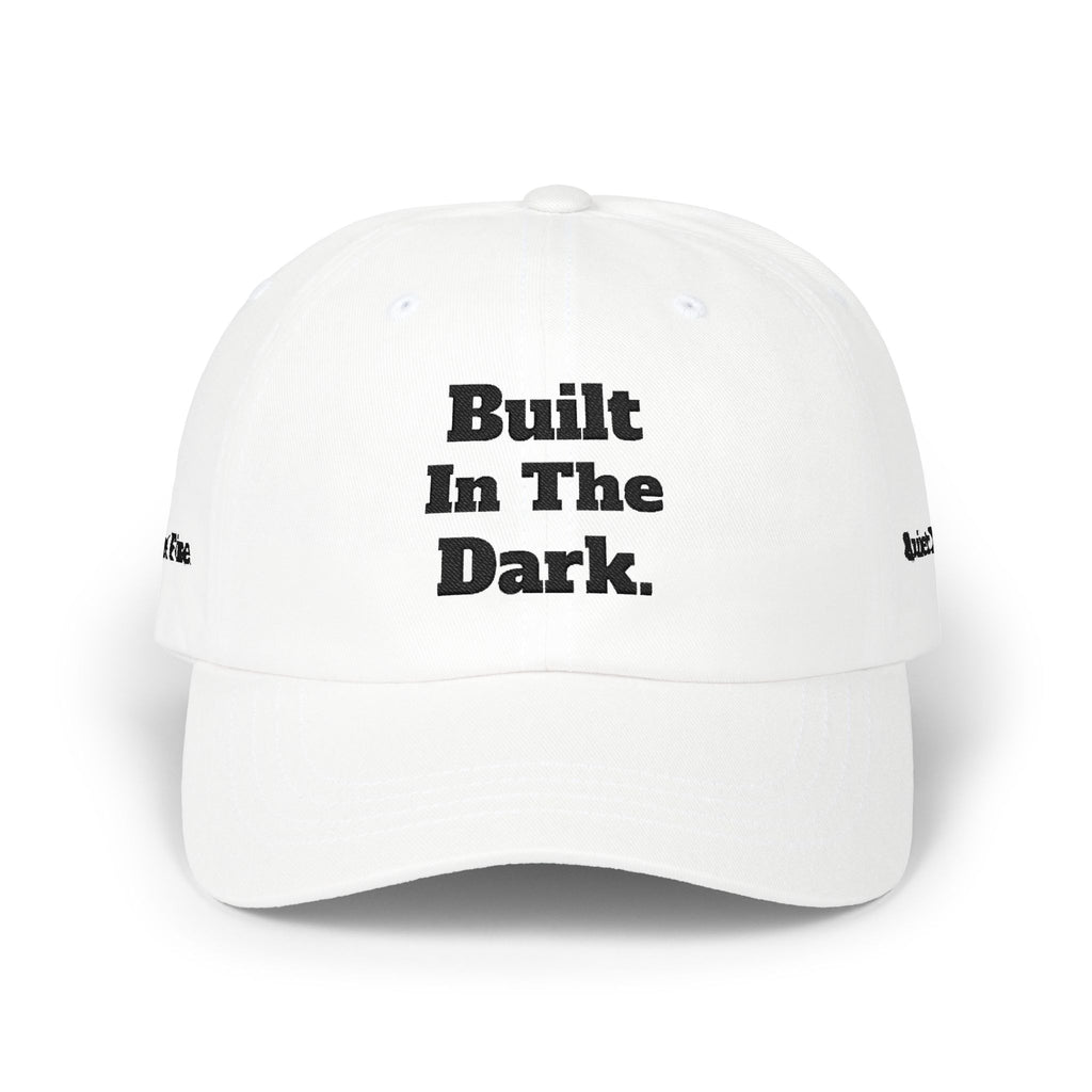 Built In The Dark Dad Cap — Embroidered White Baseball Hat (3.6.9. Accent)