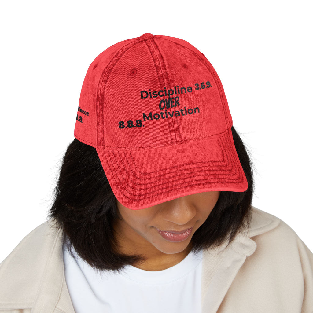 Vintage Embroidered Cap — "Discipline 3.6.9 Over Motivation" Red Dad Hat